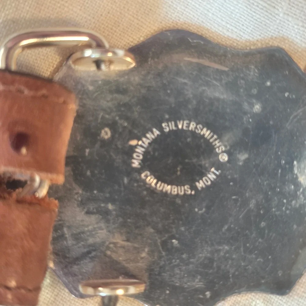 Tony Lama Ostrich Leather Belt Mens 32 Brown Montana Silversmiths Buckle USA vtg